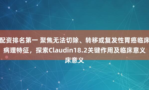 配资排名第一 聚焦无法切除、转移或复发性胃癌临床病理特征,探索Claudin18.2关键作用及临床意义